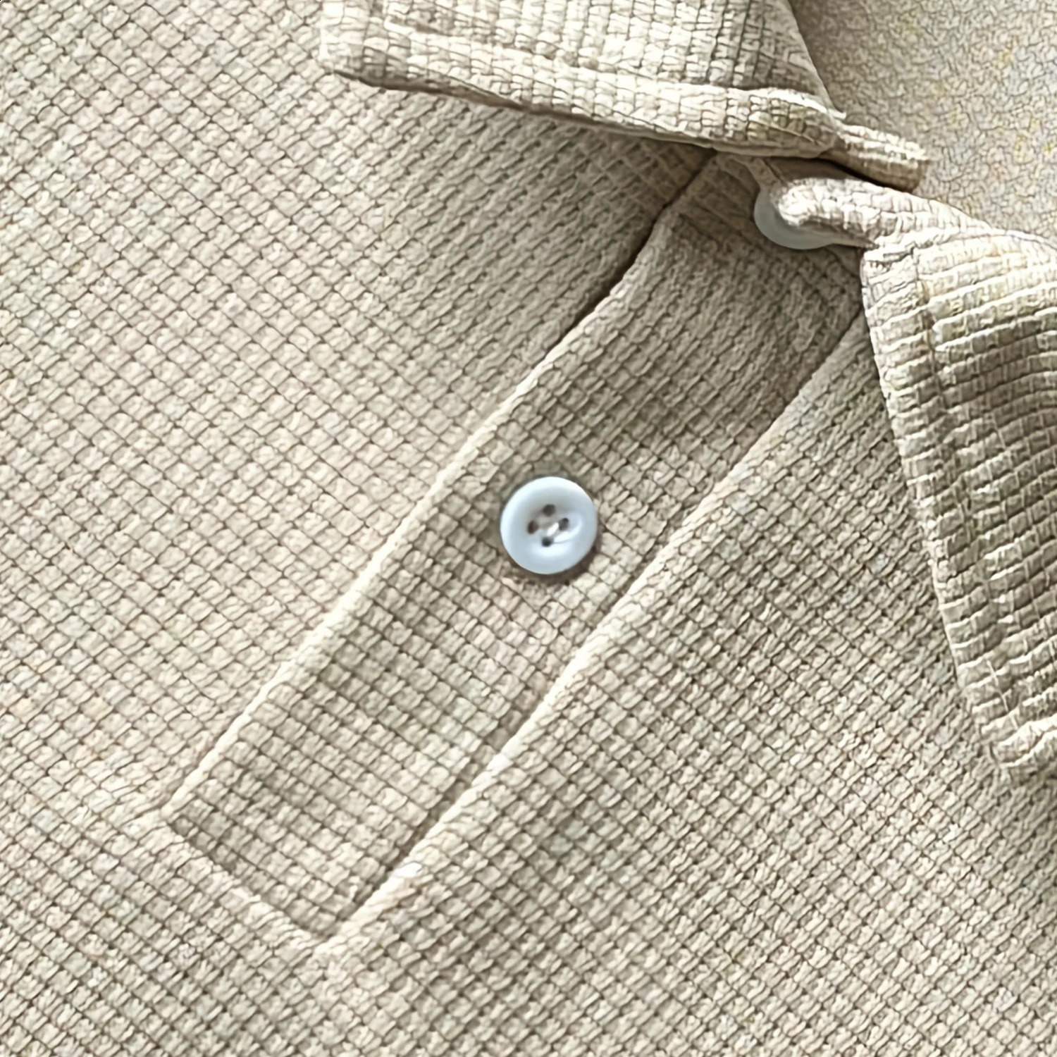 Mens Solid Color Texture Polo Shirt Casual Long Sleeve Regular Waffle Knitted Top with Virtual Pocket 240823