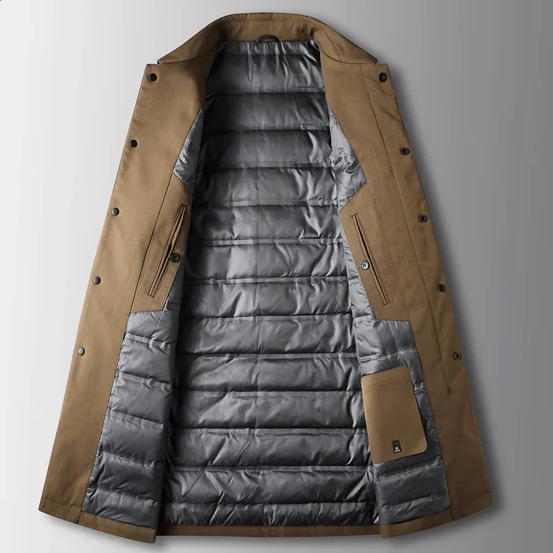 Winter Thick Warm Black Khaki Trench Coat Plus Size Casual Business Long White Duck Down Coat Office Wear Button Overcoat 4xl 240822