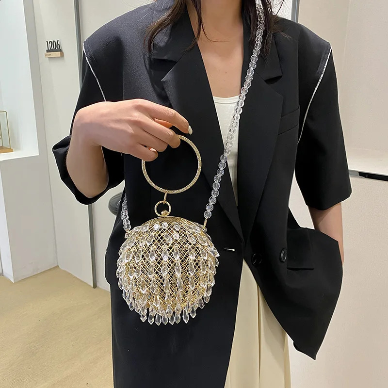 y Crystal Evening Womens Clutch Bag Retro Beaded Round Ball n Wedding Party Handbag Wallet Cross Body 240823