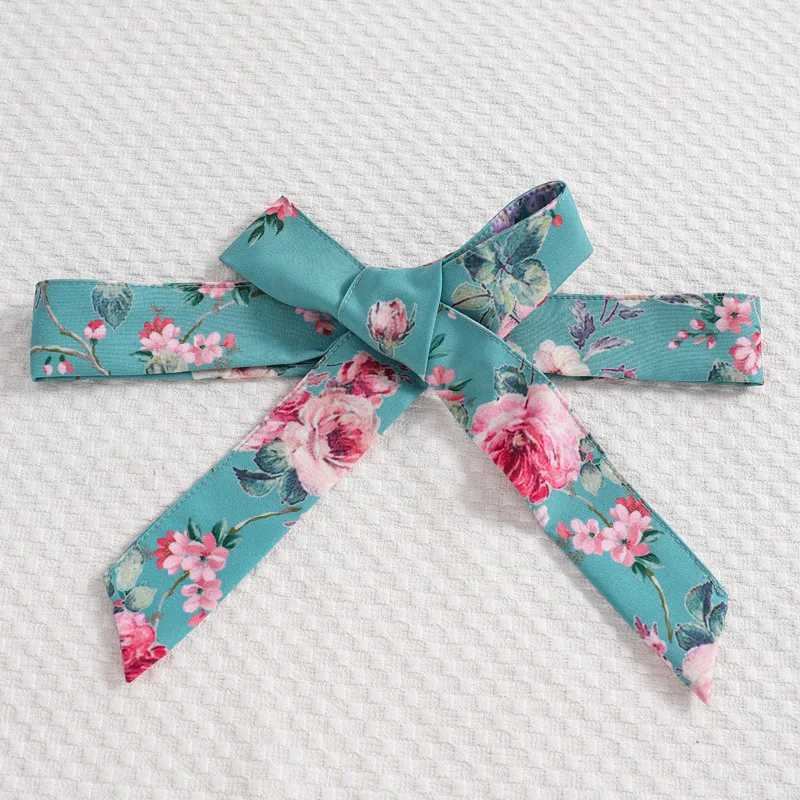 Childrens casual womens clothing summer new childrens fashion print blue A-line princess dress with 7-14Y W240823