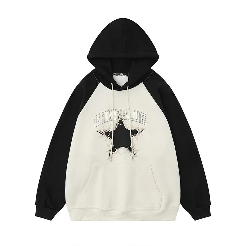 HOUZHOU Y2K Star Hoodies Sweatshirts for Men Pullovers Hooded Jacket Spring Autumn Loose Tops Male Patchwork Streetwear Casual 240823
