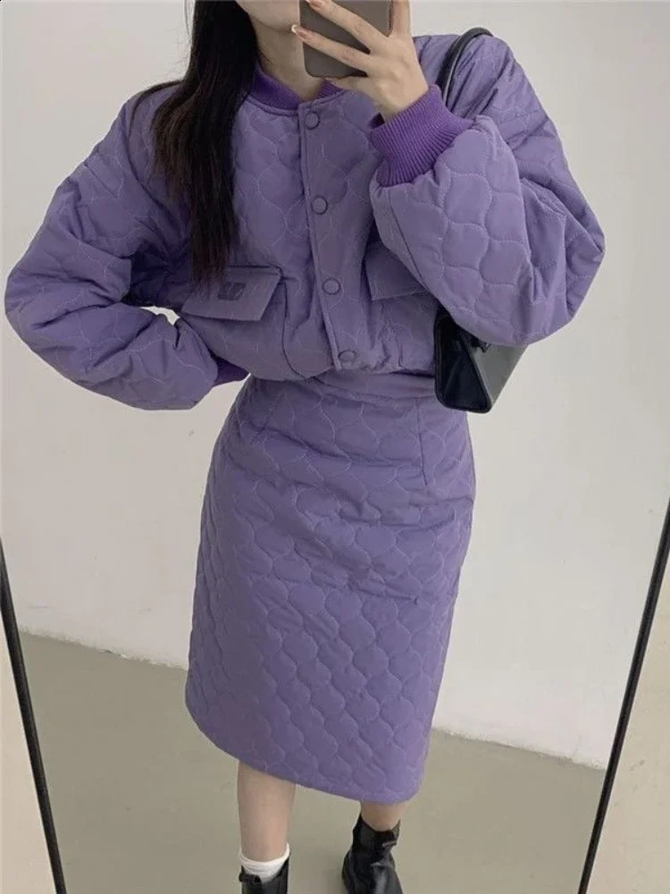 Winter Clothes Women Autumn Winter Cotton Jacket Two Piece Set Long Sleeved Large Pocket Jacket High Waisted Skirt Winter Coat 240823