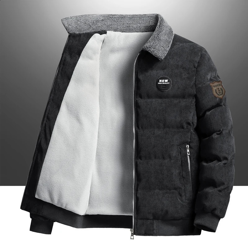 Winter wool jacket mens Parkas loose solid windproof fur collar warm Corduroy Parka fashionable casual 240822