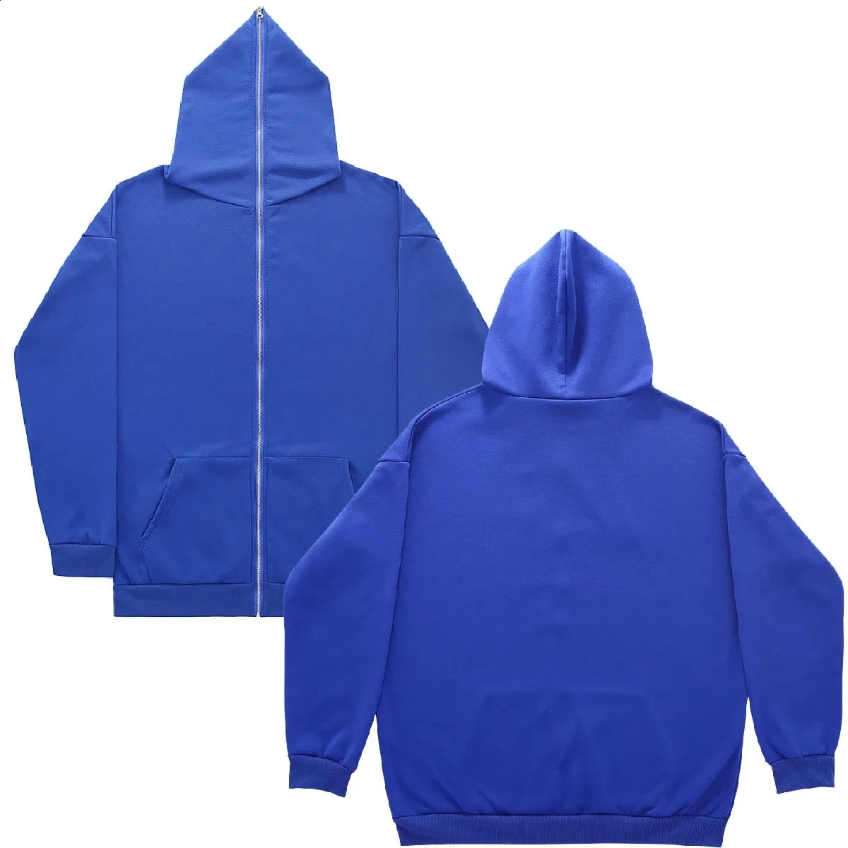 Solid Color Ins HighStreet Y2K Unisex Inner Fleece Hoodies Sweatshirt Fulll Face Zipper Oversized Mens Womens Streetwear 240823
