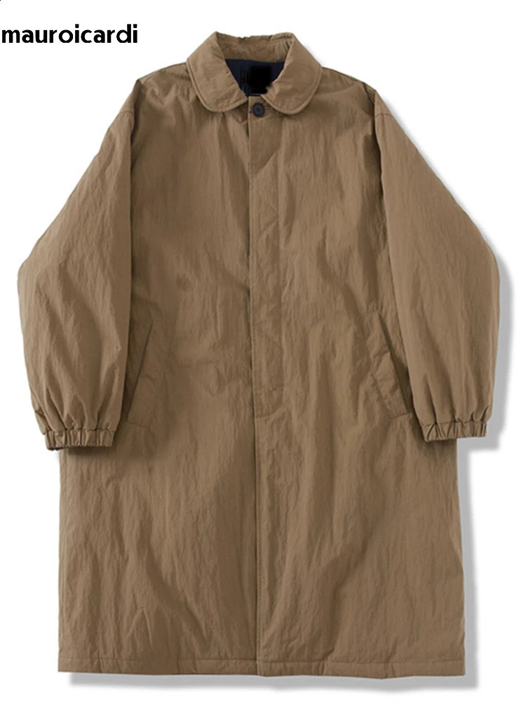 Mauroicardi Spring Autumn Oversized Long Thickened Warm Khaki Balmacaan Trench Coat Men Single Breasted Chic Unisex Clothes 240822