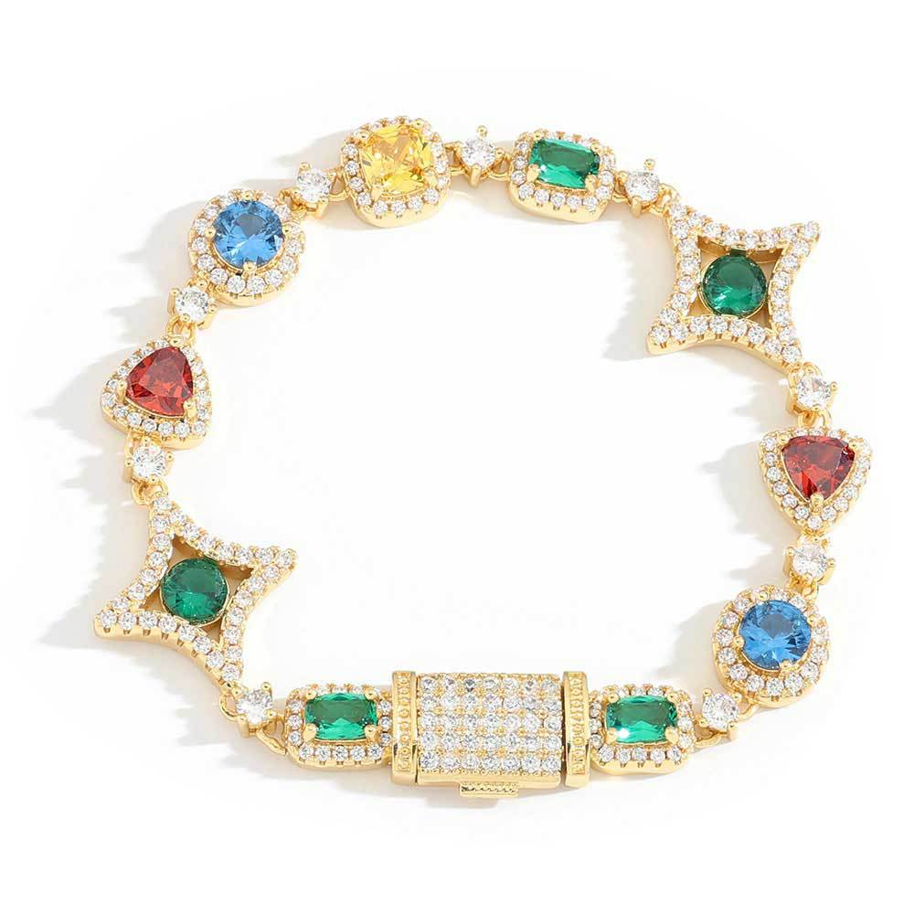 Hip Hop Colored Imitation Gemstone Chain Necklaces Bracelets Women Jewelry Gift