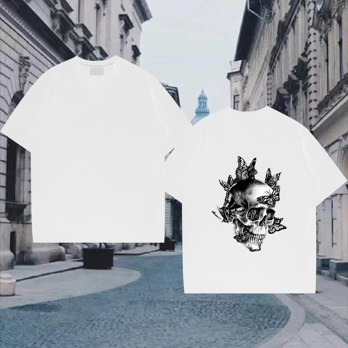 Popular T Shirt For Man 230g Cotton butterfly High Street Hip Hop DIY Printed Breathable Crew Neck Couples T Shirts 2024 DIY Wear