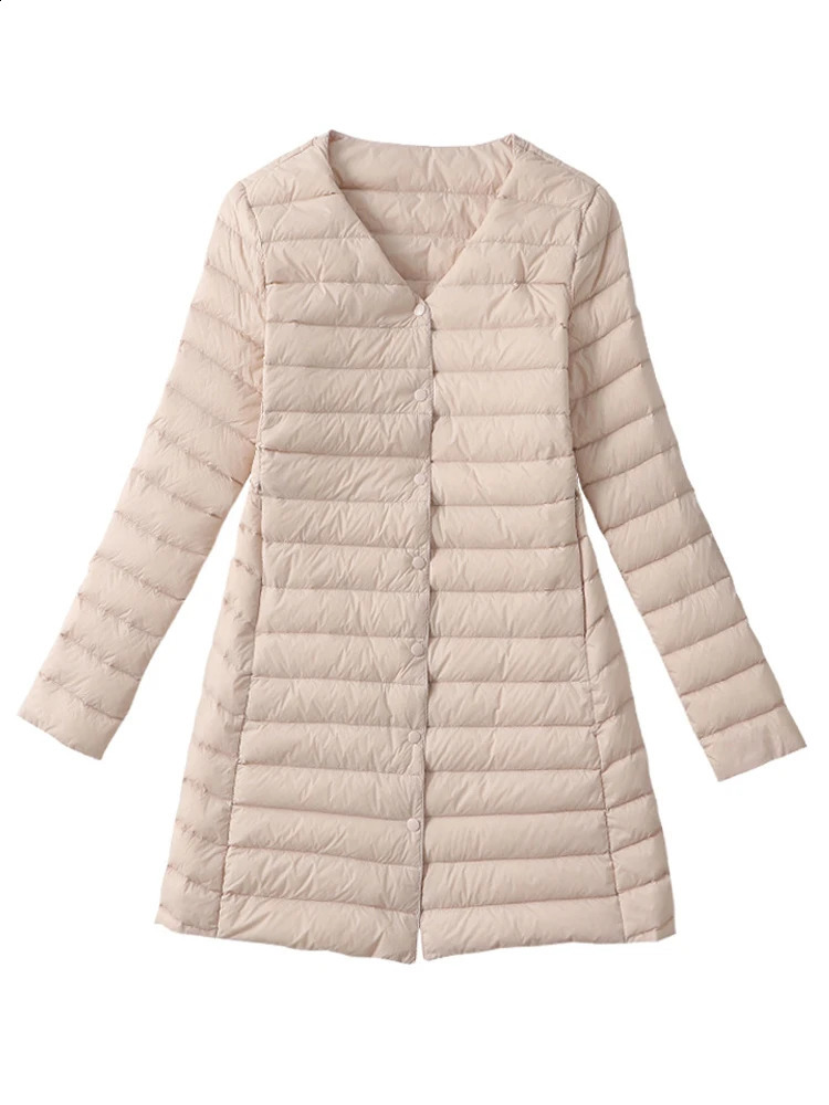 Womens winter coat autumn ultra light duck down jacket Oneck long sleeved inflatable windproof warm lining 240823