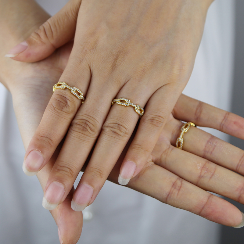 Iced Out Tennis Rings for Women - Cubic Zirconia Cuban k Chain Rings, Fashion Jewelry