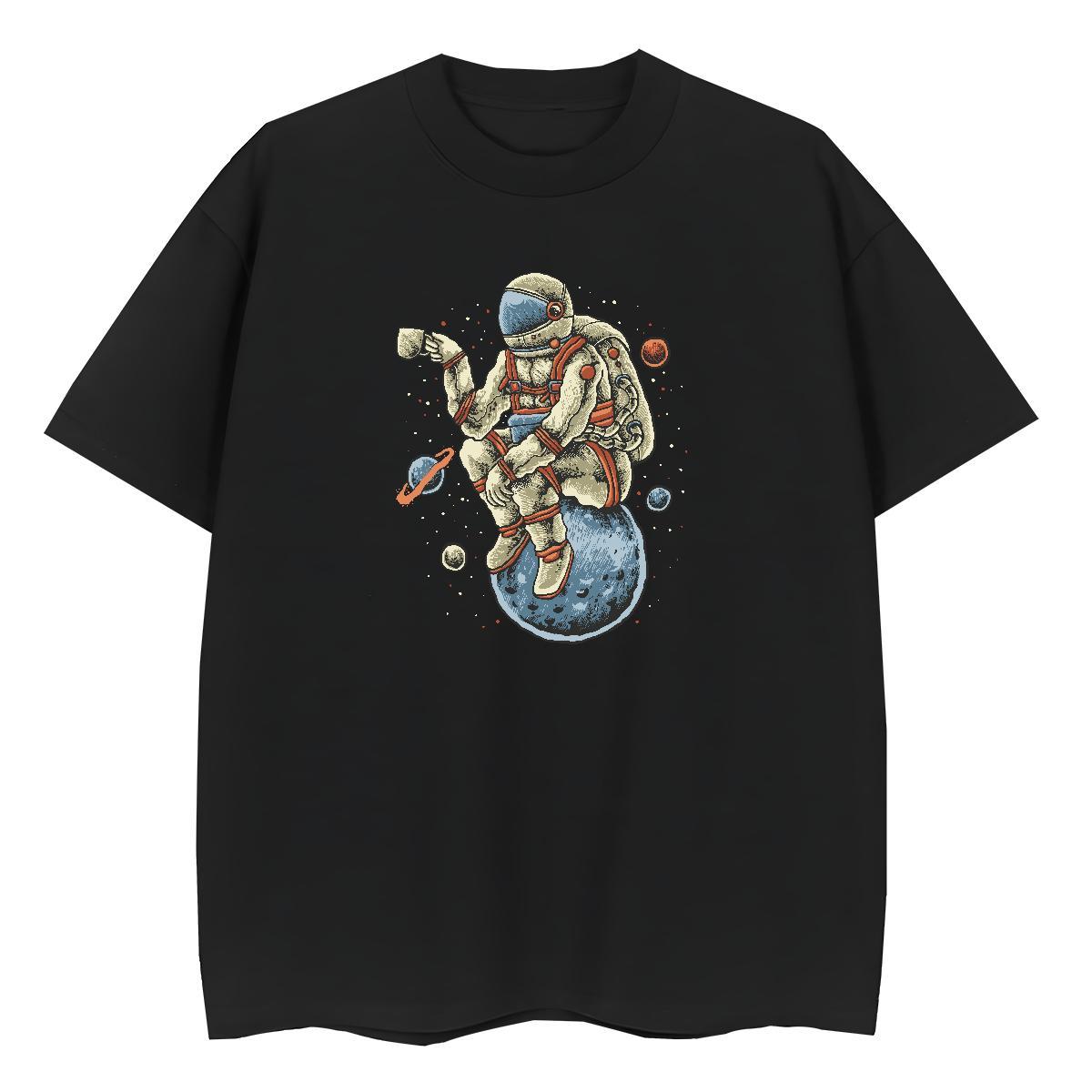 Loose fit Couples T Shirts 230g Cotton cosmonaut Daily Outfit Womens T Shirts Breathable Crew Neck White Plus Size Tee Shirt