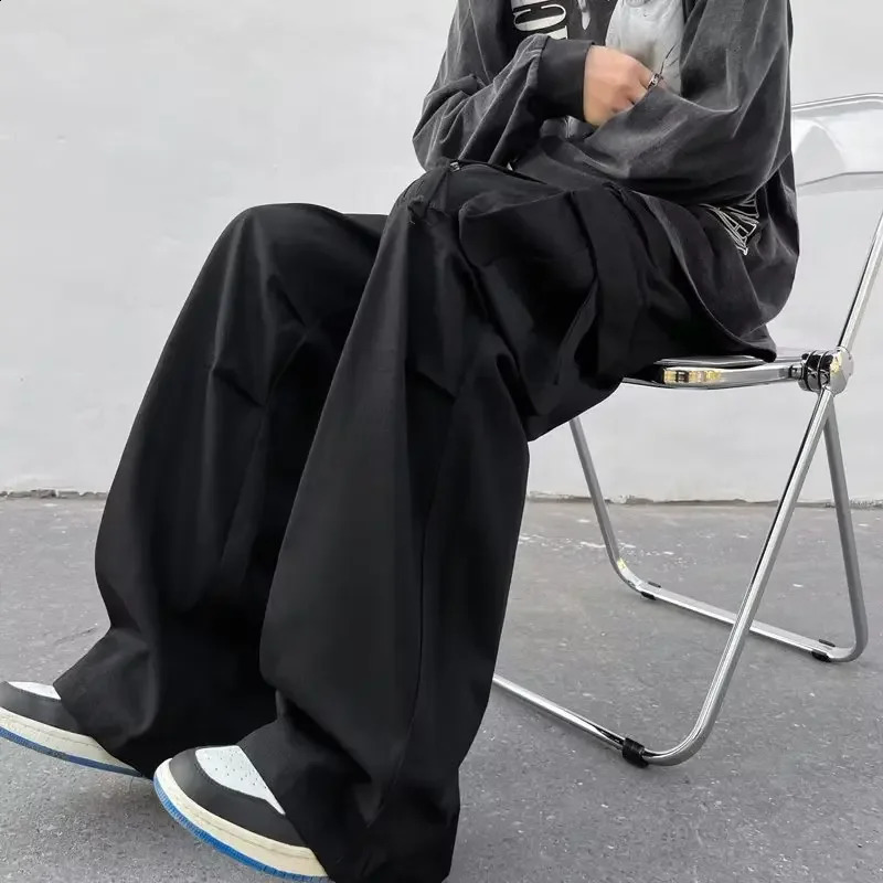 Japanese style solid color wide leg pocket mens commercial pants loose on the street brushed straight casual 240823