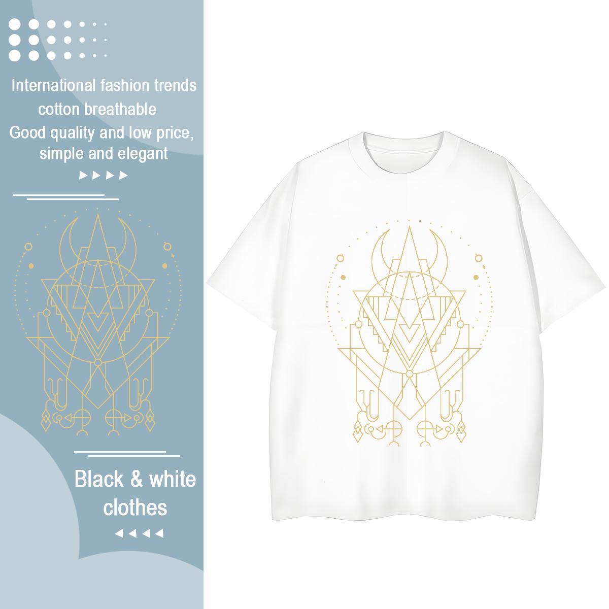 5A Couples T Shirts 100% Cotton 230g Geometric line Beach T Shirts Women Short Sleeve O-Neck Custom Print Plus Size Tees Shirts