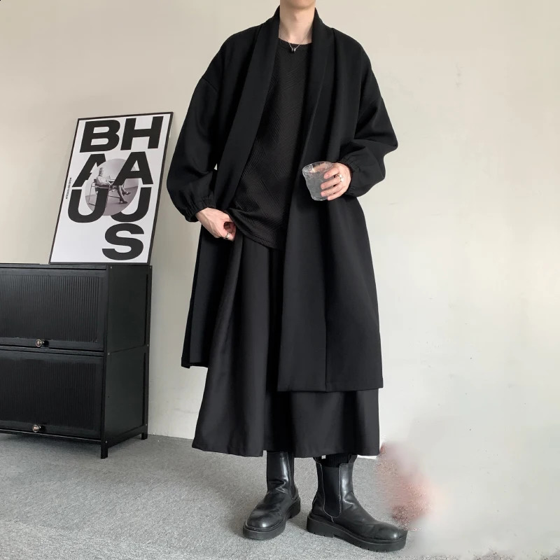 PFNW Dark Style Mens Cardigan Punk Plush Thicken Mid Length Male Windbreaker Fashion Trench High Street Coat 12Z6378 240822