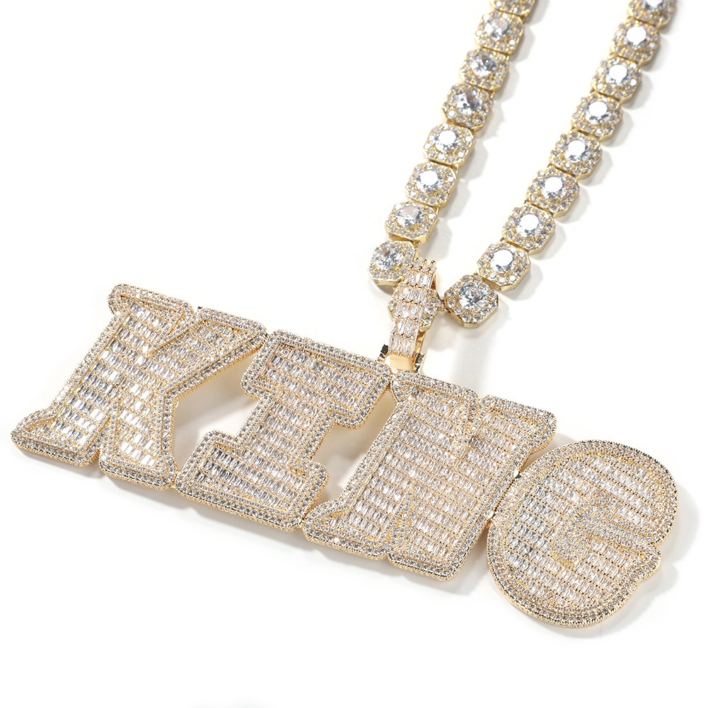 Hip Hop DIY Custom Name A-Z Letters Pendant Necklace 5A T Zircon Inclined Ladder Jewelry