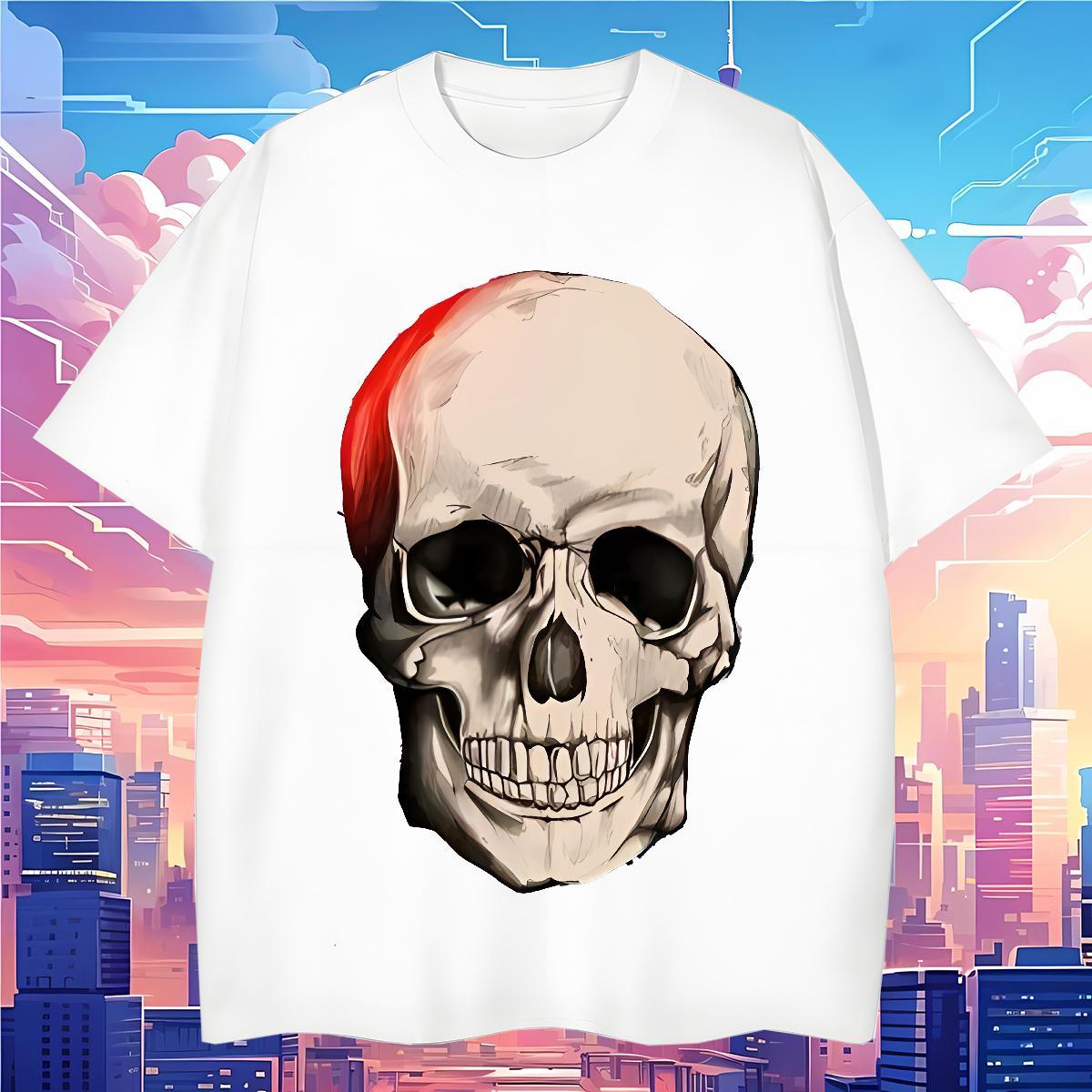 Loose Mens T Shirts 230g 100% Cotton skull Casual Beach Skull Breathable Crew Neck Men Tshirts 2024 DIY Wear