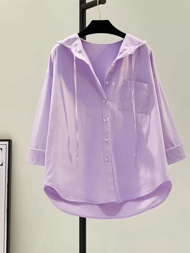 Blusas Mujer De Moda Oversized Tops Long Sleeve Fashion Korean White Blouse Women Shirt Hooded Casual Cotton Blouses 240823