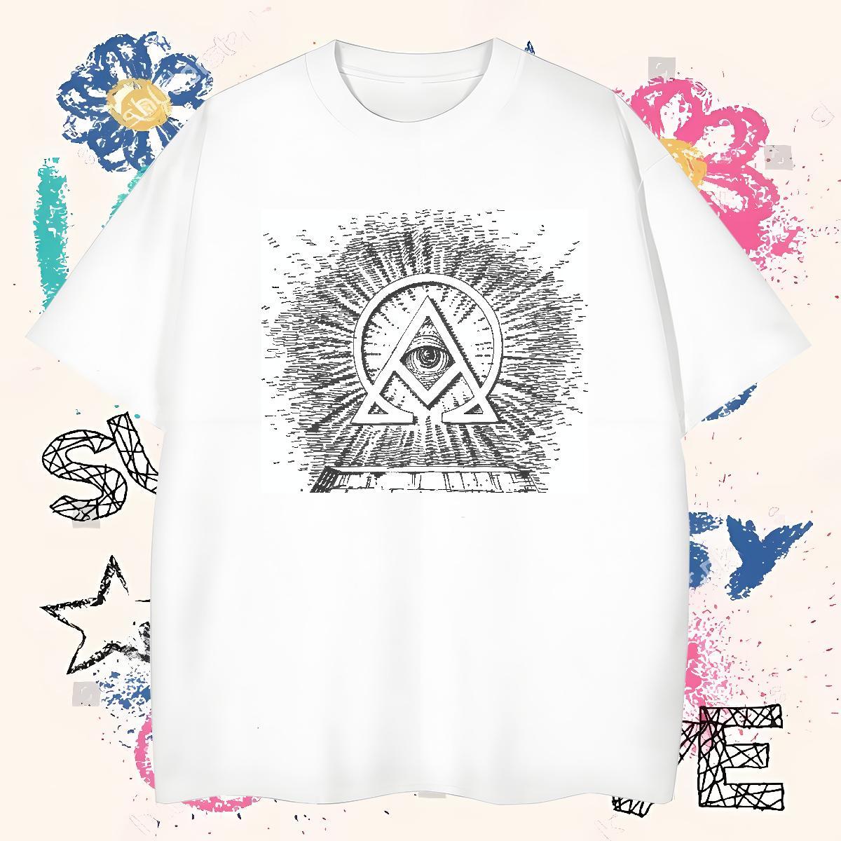 Brand Man T Shirts 100% Cotton 230g eye of the devil Street Wear Custom Print Oversized O-Neck Short Sleeve Men Clothes T-Shirt 2024 New Tee Shirt