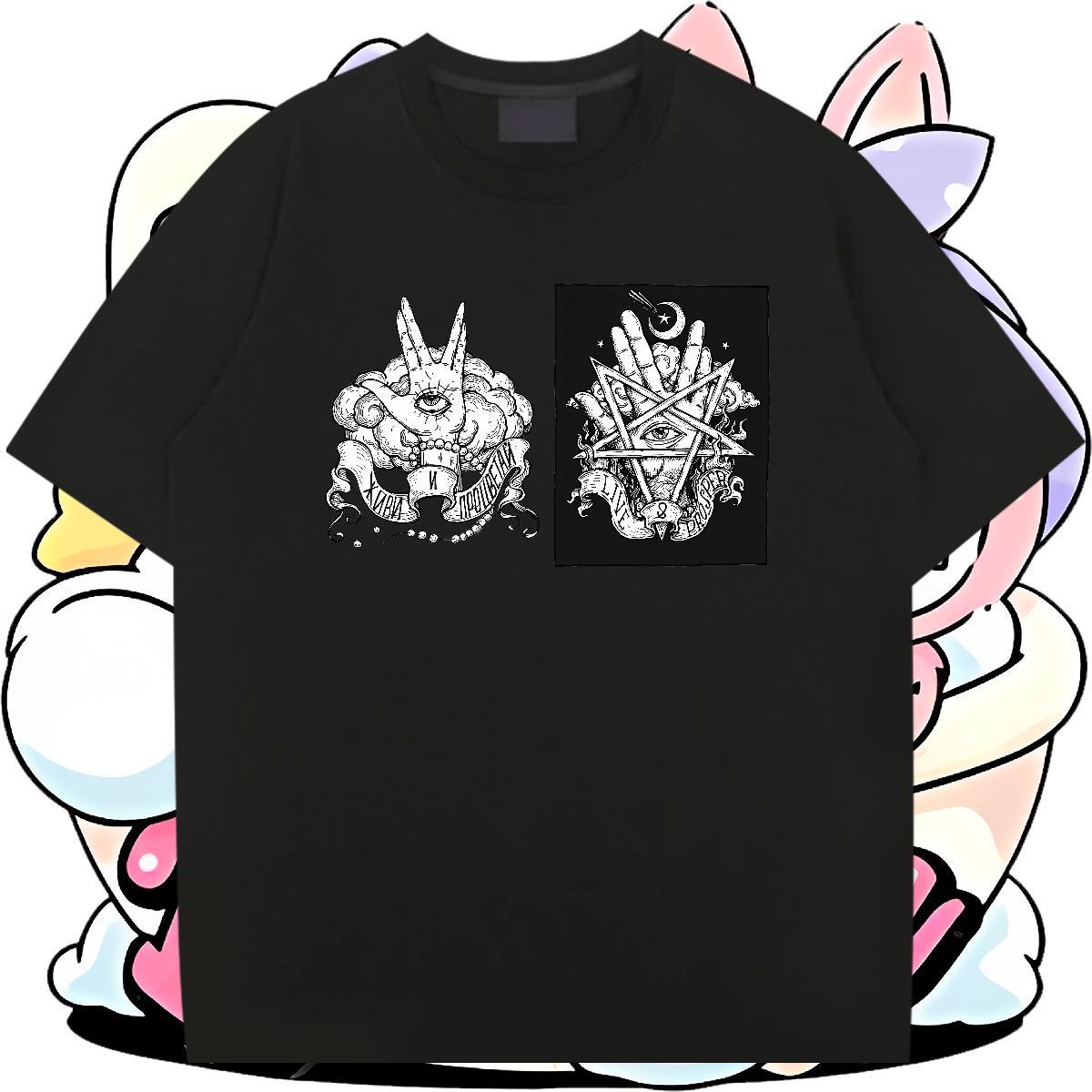 Soft Man T Shirts 230g Cotton eye of the devil Casual Daily Wear Black White Breathable Tshirt for Man Woman 2024 Summer Tops