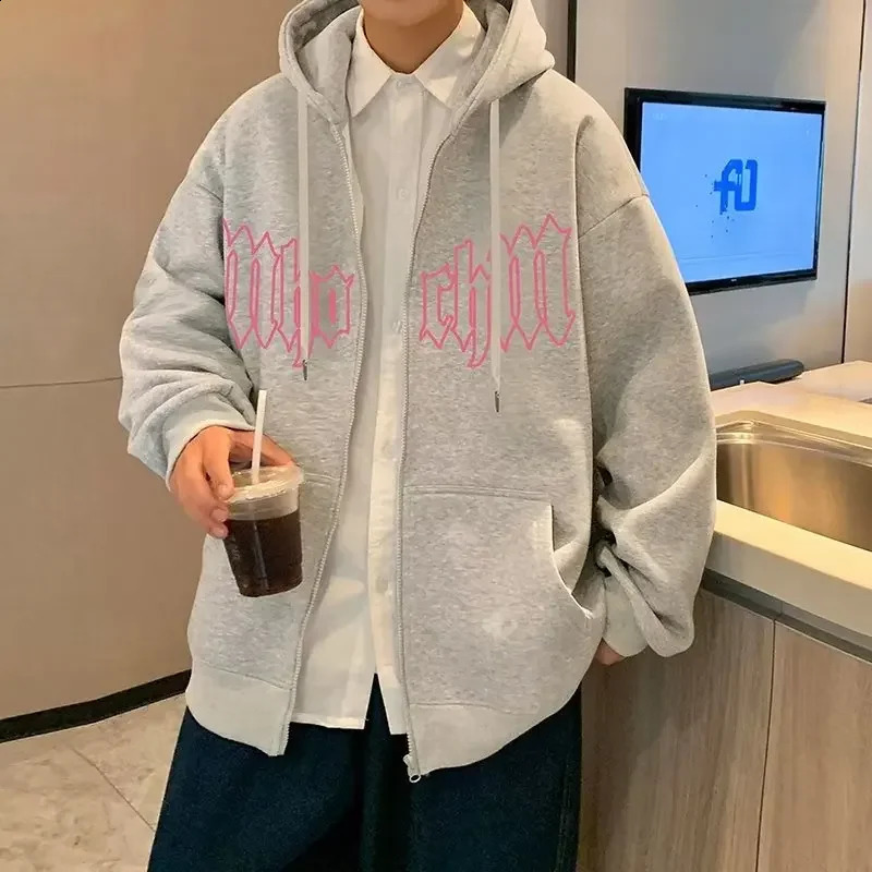 Autumn Mens Letter Foam Print Zip Up Hoodies Y2K Goth Streetwear Loose Sweatshirts Female Hip Hop Oversized Hoodie Tracksuit 240823