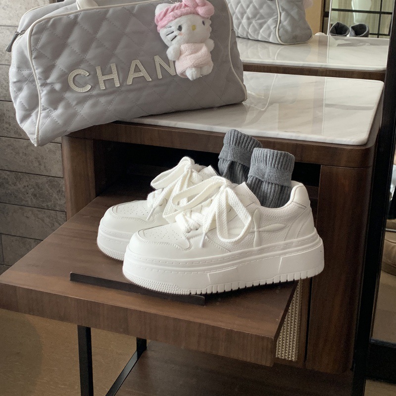 Ddmysports Leather Version Thick Sole Height Increasing Small White For Women New Sports And Leisure Board Shoes OUTDOOR