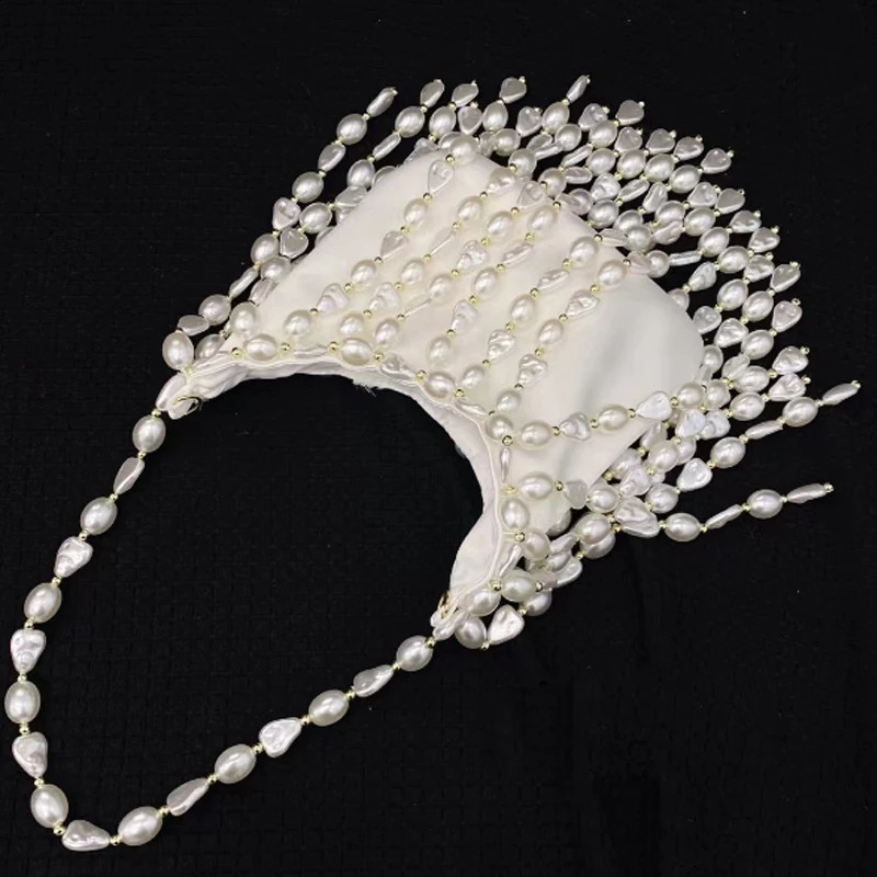 Womens Beaded Irregular Pearl Silk Handbag Evening Bottom Bag Single Shoulder 240823