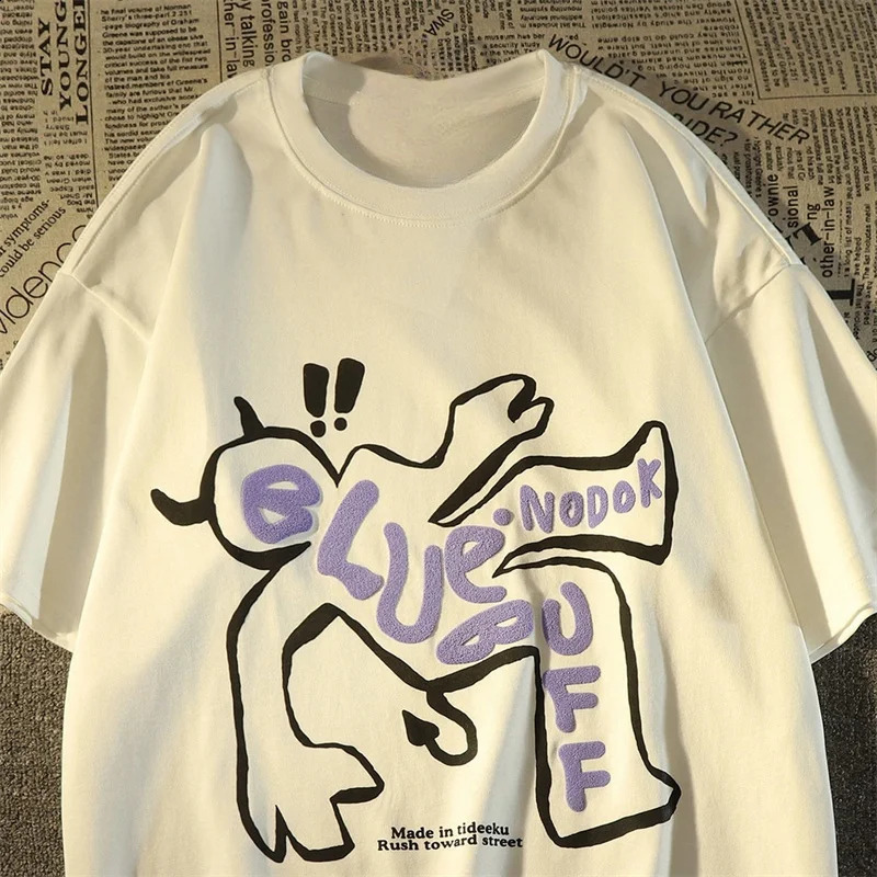 2014 Summer Harajuku Casual Oneck Top Retro Trendy Pure Mens Tshirt Loose Ins Y2K Womens Short sleeved 240822