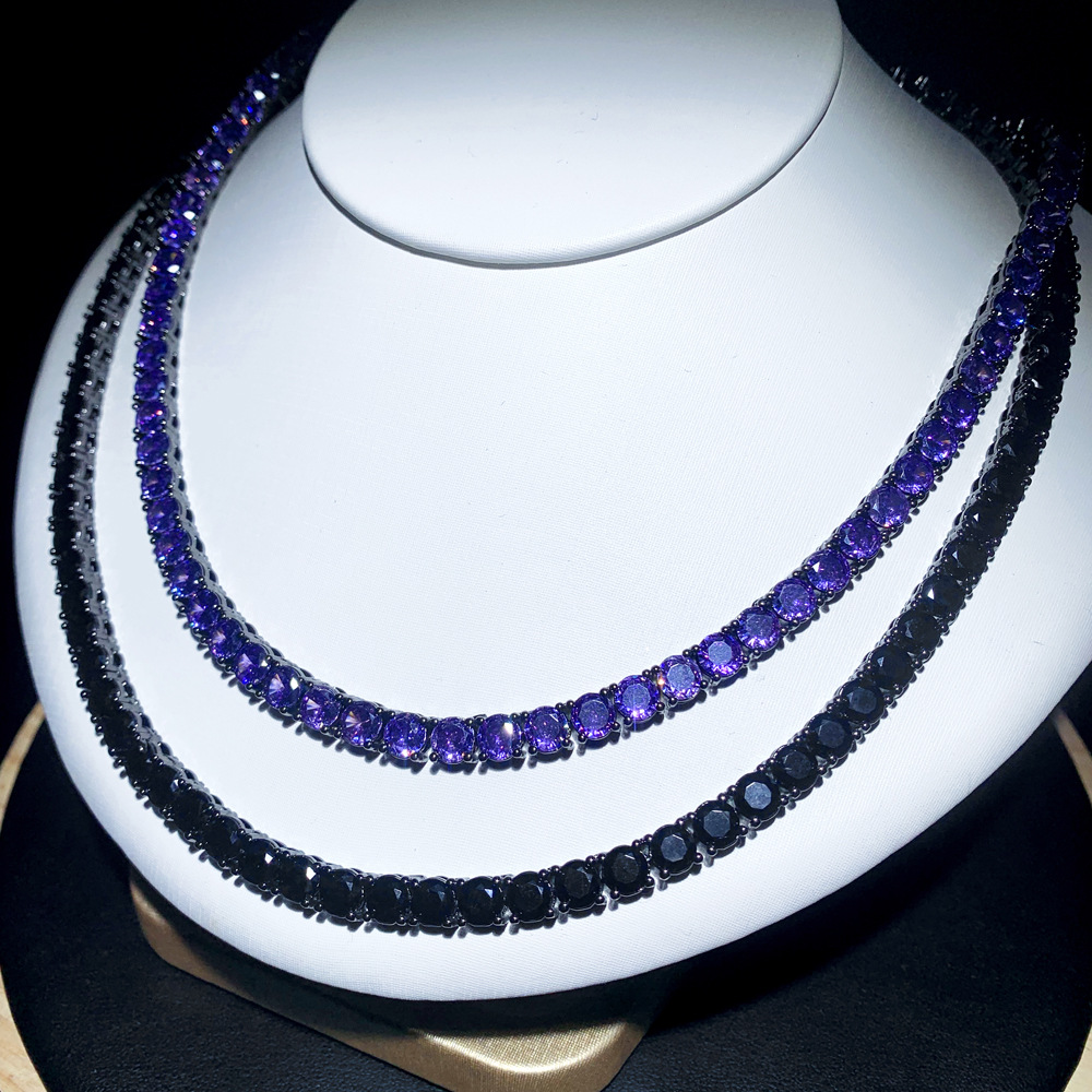 5mm Hip Hop Tennis Chains Jewelry Mens Black Purple Diamond Stone Chain Necklace Fashion Jewelry