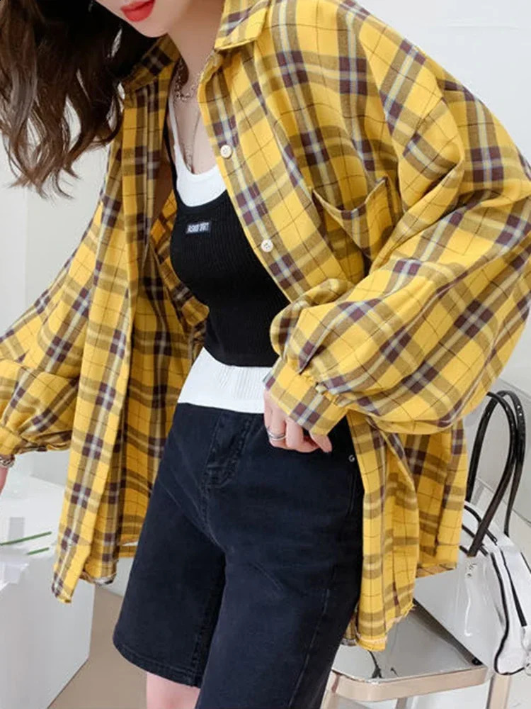 Autumn Fashion Plaid Women Shirt Fashion Korean Oversize Tops Harajuku Daily All-match Long Sleeve Chic Female Shirts 240823