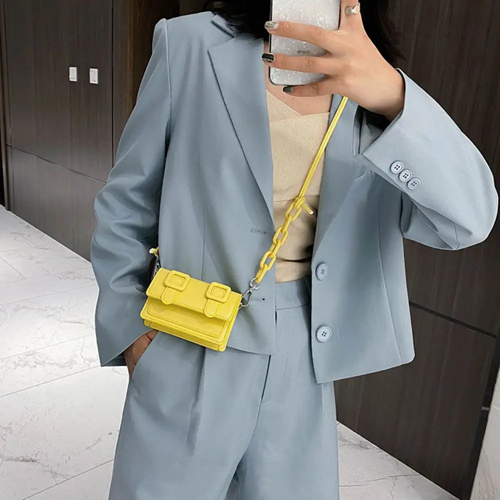 Mini Small Messenger Bags For Women Girl Chain Purse PU Leather Handbag Ladies Crossbody Summer Yellow 240822Z