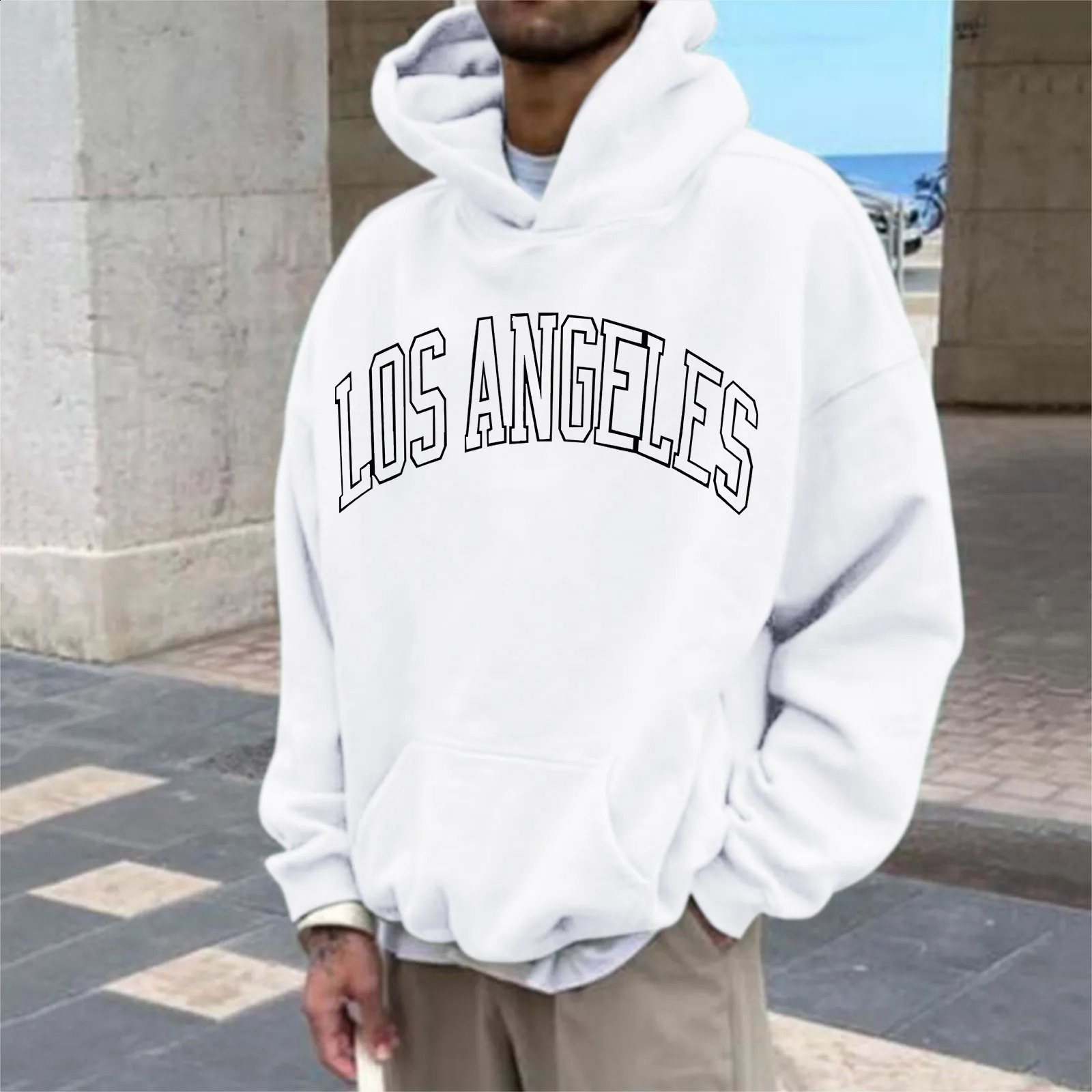 Men Hoodie Spring Autumn Hip Hop Los Angeles Printed Pocket Hooded Pullovers Oversize Streetwear Sports Hoodies Sweatshirts Male 240822