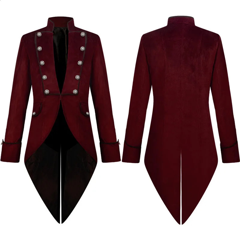 Mens Medieval Steampunk Tailcoat Jacket Men Vintage Blue Velvet Renaissance Victorian Frock Coat Uniform Halloween Costume Homme 240822