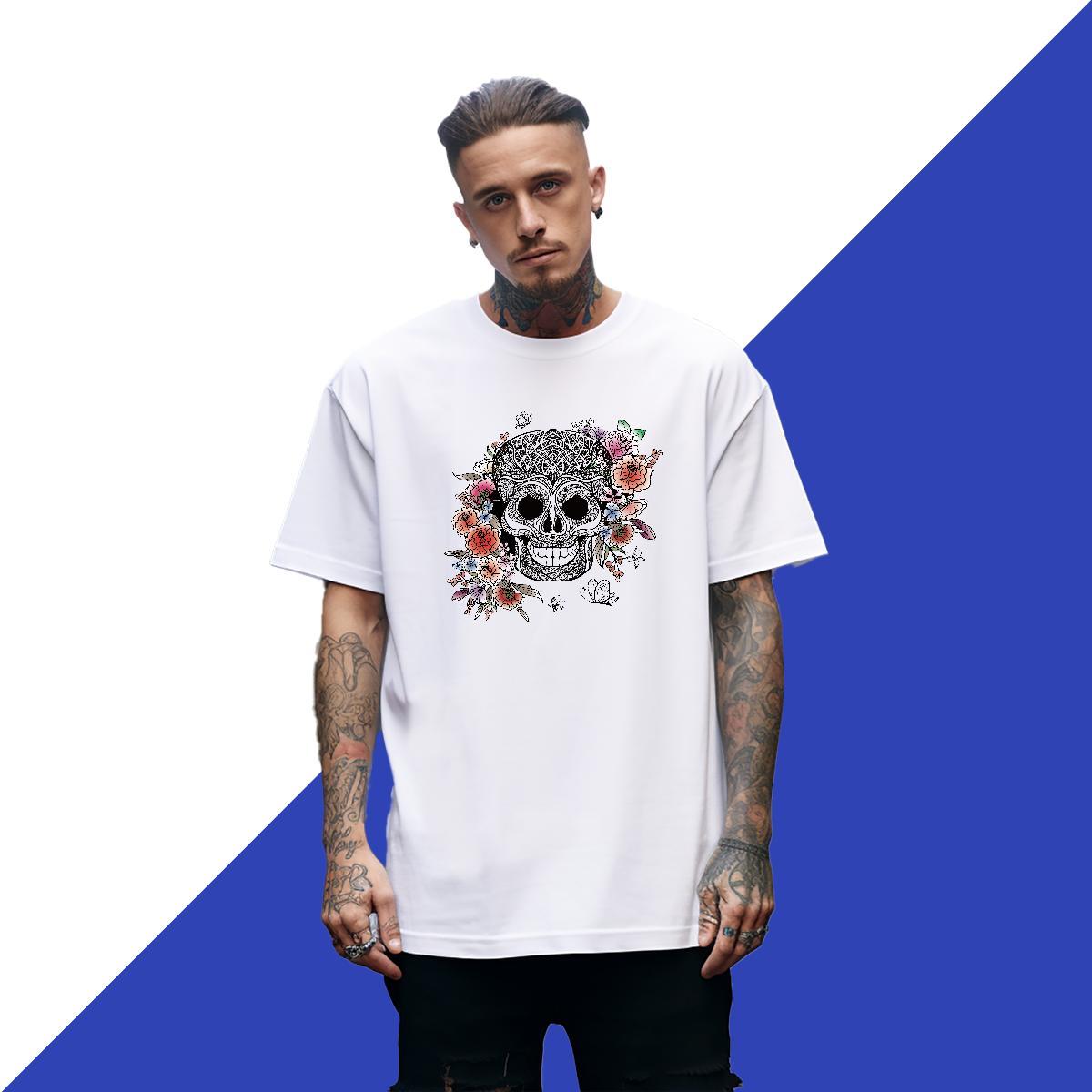 Cool T-Shirts for Men 100% Cotton 230g flower Outdoor DIY Short Sleeve O-Neck Couples T Shirts Fashion Tops