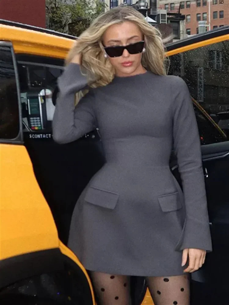 Elegant Long Sleeve Half Turtleneck Dress Women Sexy Autumn Spring Hip Package Skirts for Female est Slim Party Dresses 240823