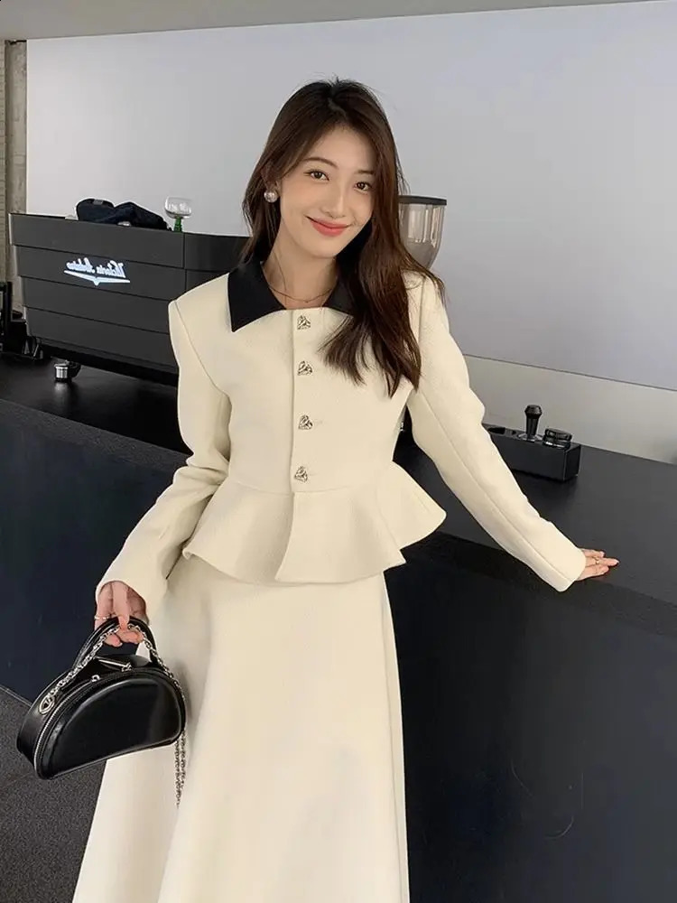 Petite Elegant Socialite High-End Chic Style Jacket and Skirt Professional Korean Drama Two-Piece Set for Women Autumn Winter 240823
