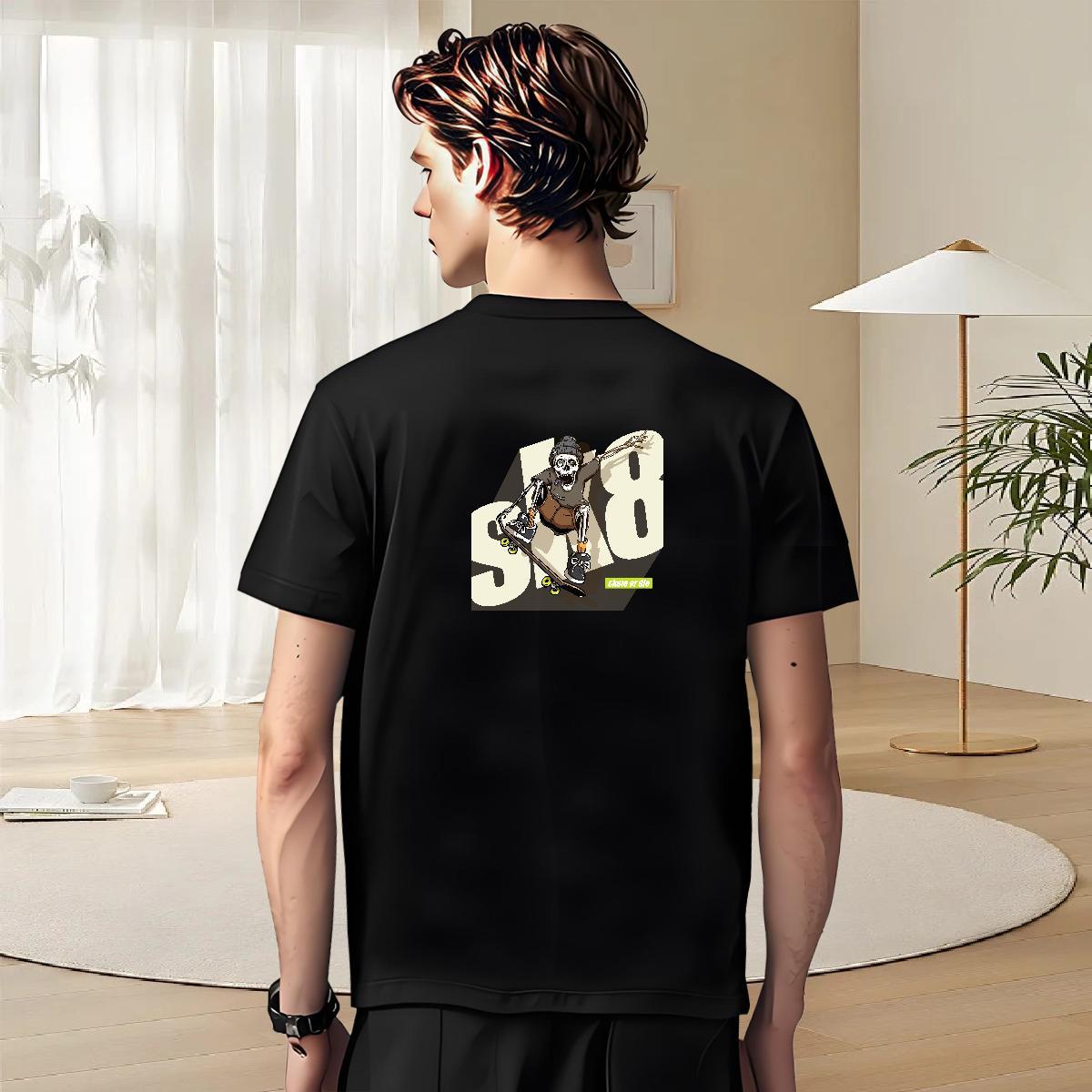 Soft Men T Shirts 230g 100% Cotton skull Casual Beach Anime O Neck Short Sleeves Tshirts Fashion Casual Wear