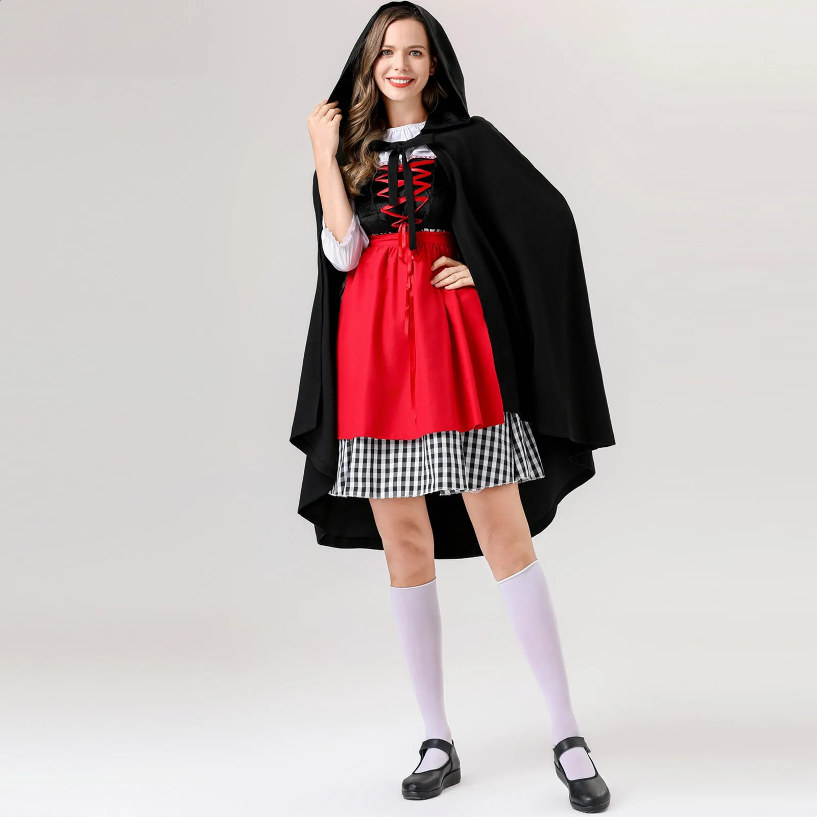 Cosplay Little Red Riding Hood Womens Set Adult Fancy Dress Halloween Carnival Fairy Story Girl w240824