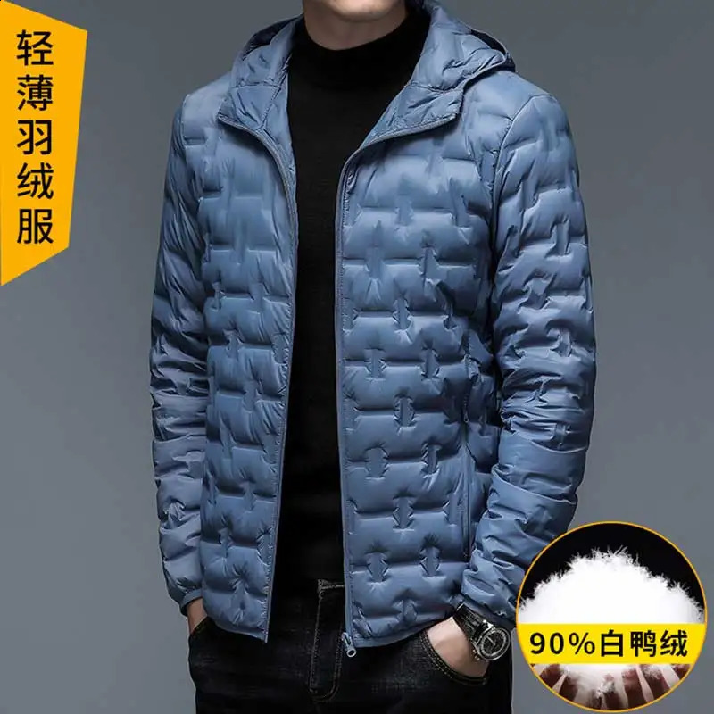 Winter mens thick plush hooded jacket windproof lightweight down casual 90% duck 240822