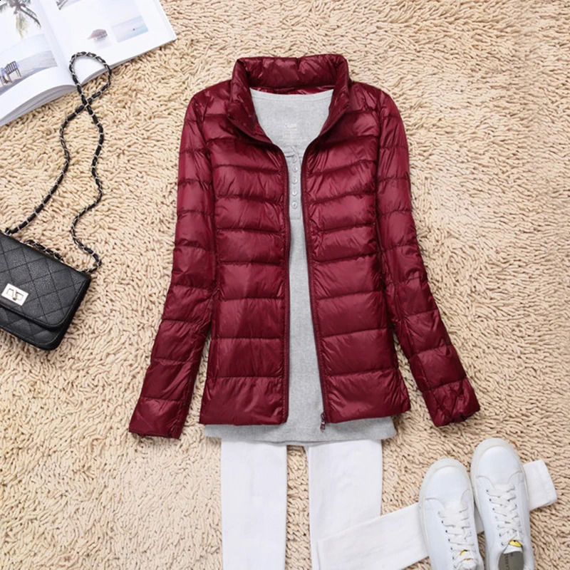 Womens 90% white duck down jacket autumn womens ultra light ultrathin solid long sleeved hooded park 240823