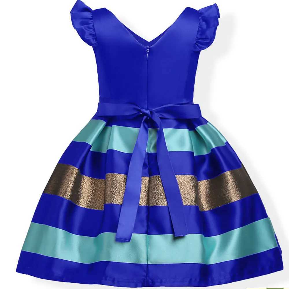 New Girl Striped Small Sleeves Bow Colorful Dress Birthday Party Flowers Boy Sweet Cute Dress W240823