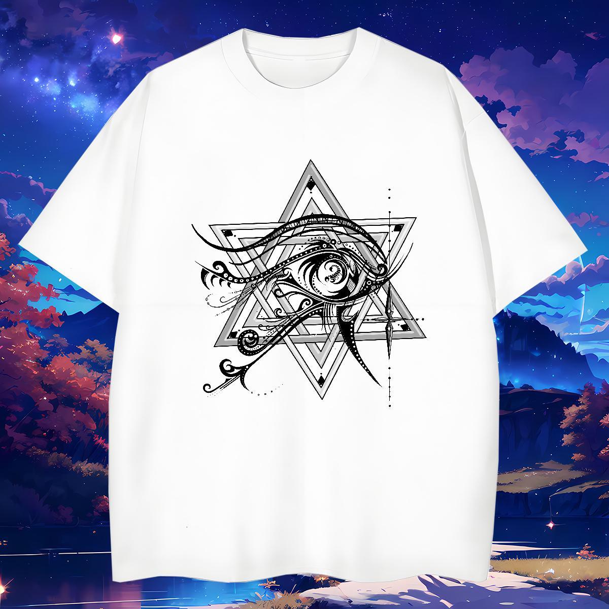 Loose T Shirts Men 100% Cotton 230g eye of the devil Anime Printing Street DIY Logo Oversized O-Neck Short Sleeve Couples T Shirts 2024 Wear