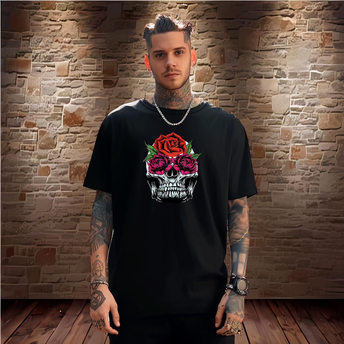 TOP Quality T Shirts Men 230g Cotton flower Street Casual DIY Logo Oversized Crew Neck Breathable Men Tops Tees Fashion Design Tshirts