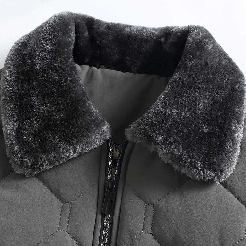 Mens fur collar warm jacket winter park windproof cotton pad thick black mens casual autumn wool 240822