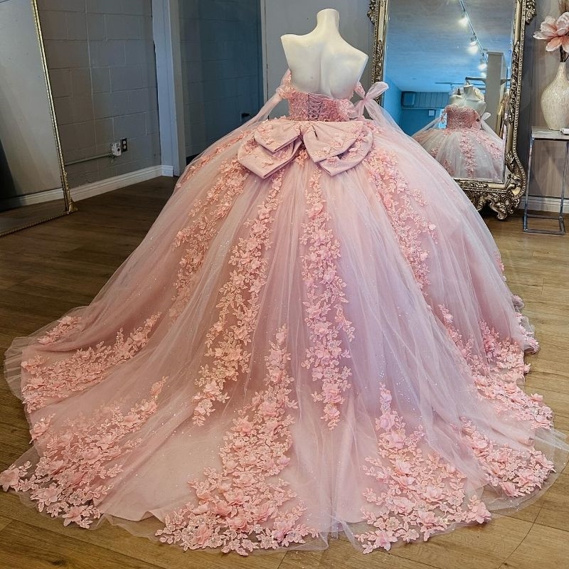 Pink Princess Sweetheart Ball Gown Quinceanera Dresses Off The Shoulder Appliques Lace Beads Tull Party Birthday Vestidos De 15 Anos Sweent 16 Dress