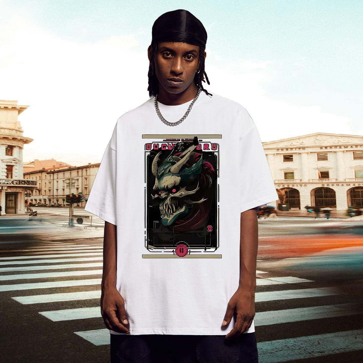Soft Mens T Shirts 230g 100% Cotton skull Hip Hop DIY Anime O Neck Short Sleeves Men Clothes T-Shirt Fashion Designer Tops Tees