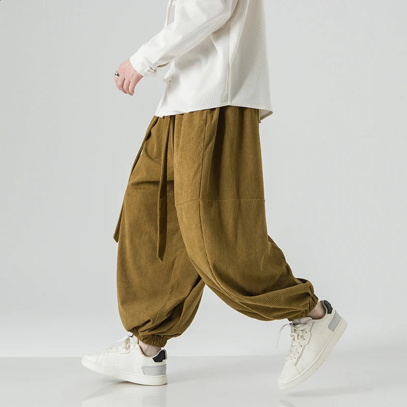 Corduroy For Men Pants Oversized Casual Autumn Wide Leg Trousers Streetwear Harem MenWoman Elastic Waist Loose 240822