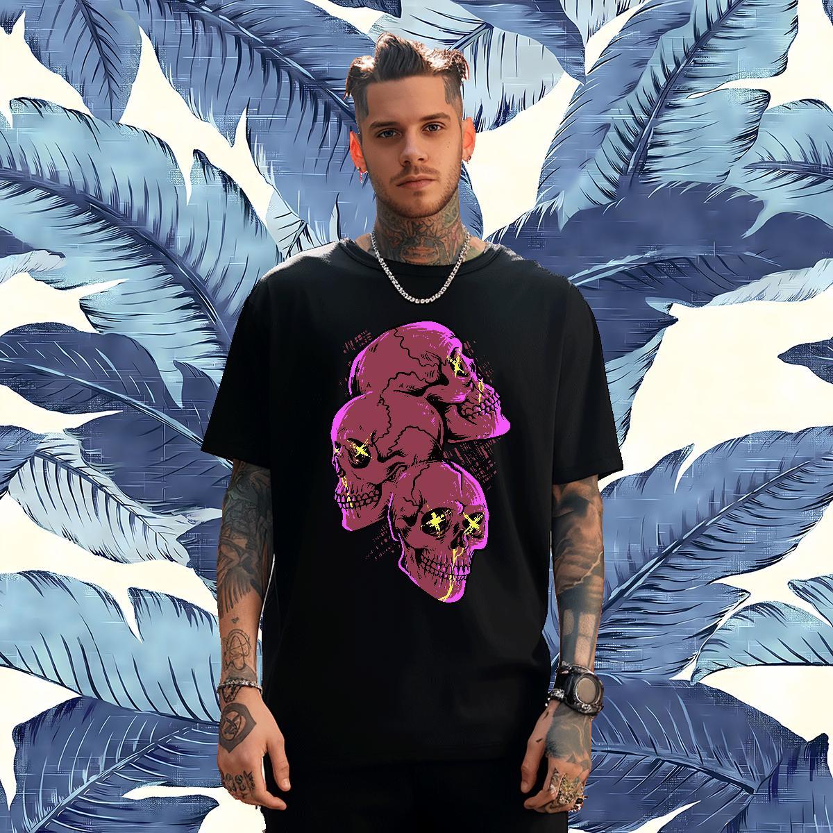 Loose Man T Shirts 100% Cotton 230g skull Casual Skull Crew Neck Couples T Shirts 2024 DIY Clothes