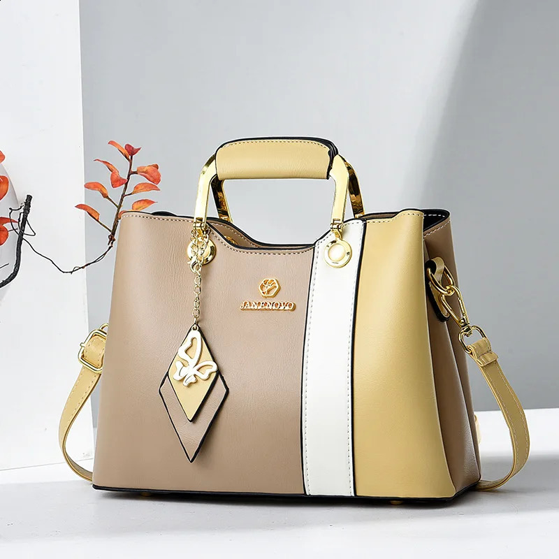 2024 Splicing Leather Large Capacity Womens Handbag er Shoulder Bag Fashion Casual Handbag y er Cross Body Bag 240822