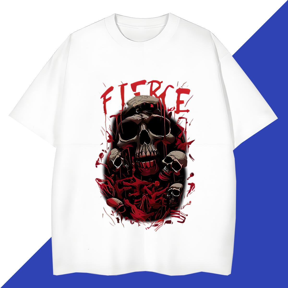 Unisex T shirt 230g Pure Cotton skull High Street Hip Hop Asian Size Crew Neck Couples T Shirts Brand Polos