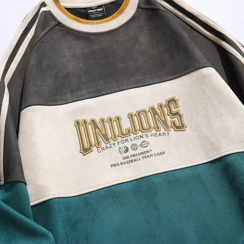 Men Y2k Sweatshirts Suede Hip Hop Spring And Autumn Couple Sports Pullovers China-Chic Loose Versatile Casual Tops Spliced 240823