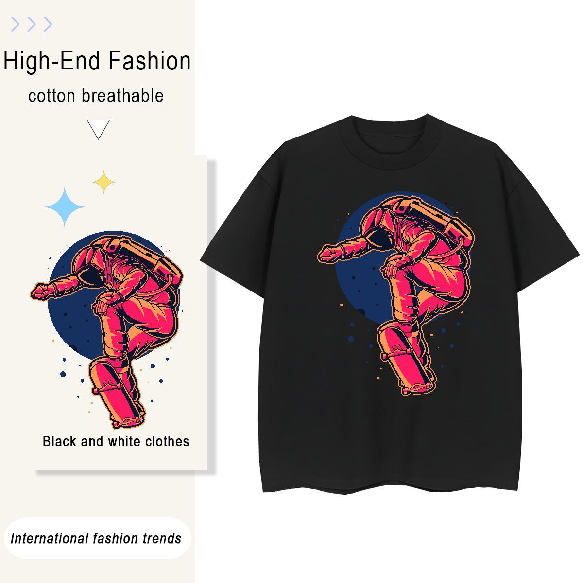 Brand Couples T Shirts 230g Cotton cosmonaut Home Outdoor Womens T Shirts Short Sleeve O-Neck DIY Anime Clothes Shirt